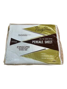 Vintage Vanity House Fitted Percale Sheet Double White NOS USA Cotton 186 TC